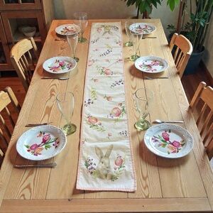 Modern Southern Home Easter Bunny Rabbit Table Runner Buffet Floral Whimsical
